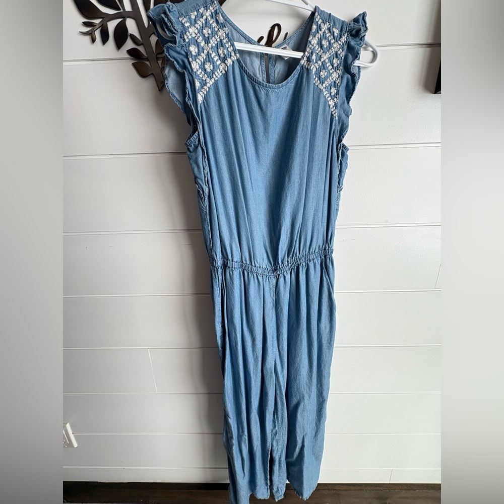 Old Navy Light Blue Embroidered Ruffle Jumpsuit